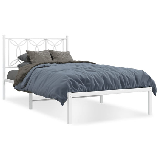 vidaXL Metal Bed Frame with Headboard White 39.4"x78.7"-0