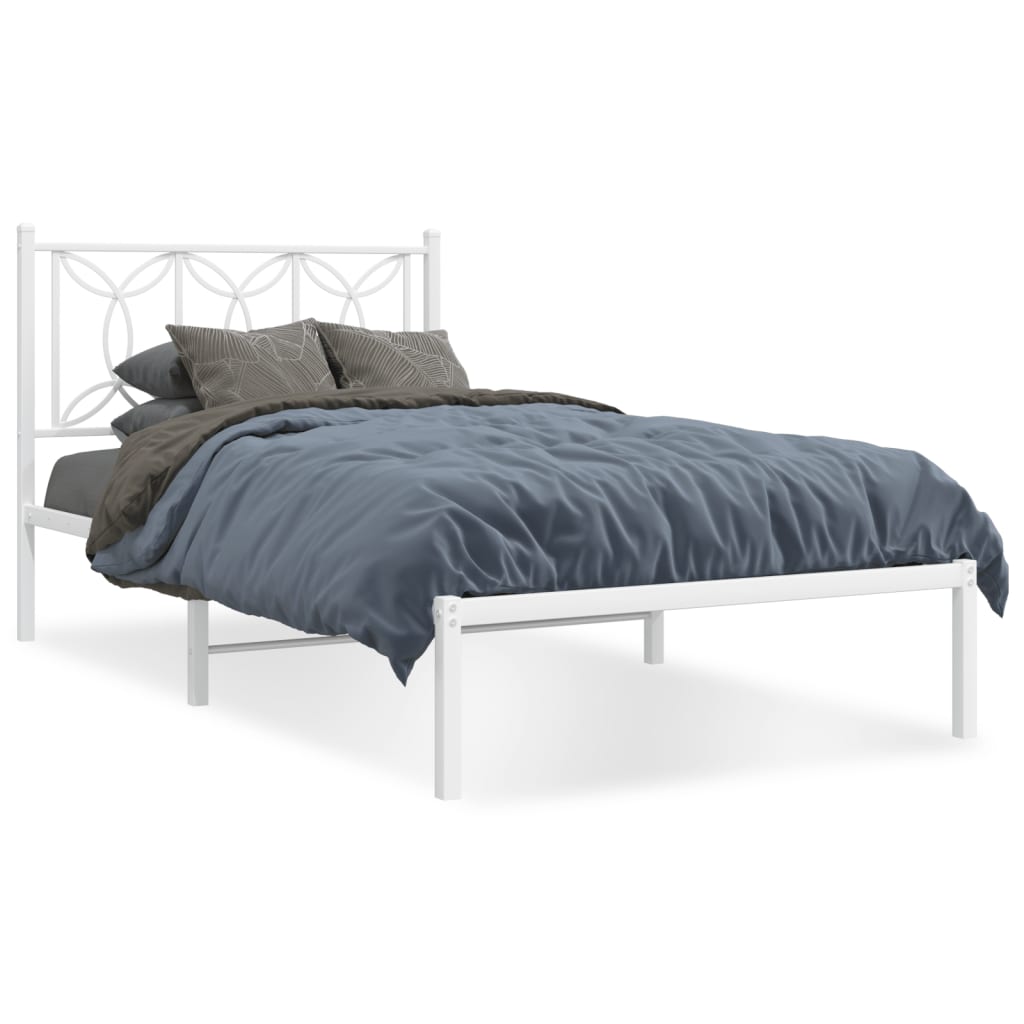 vidaXL Metal Bed Frame with Headboard White 39.4"x78.7"-0