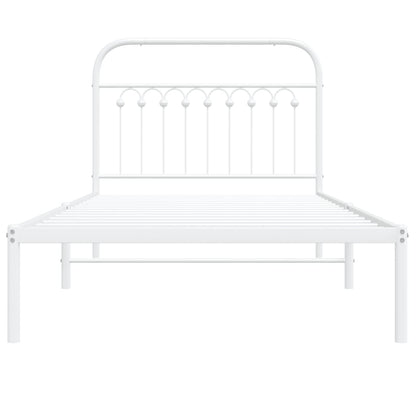 vidaXL Metal Bed Frame with Headboard White 39.4"x78.7"-3