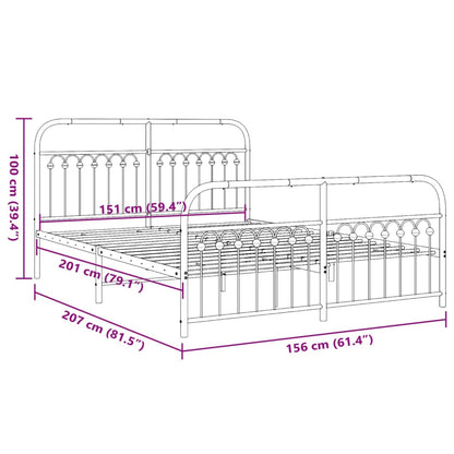 vidaXL Metal Bed Frame with Headboard and Footboard White 59.1"x78.7"-3