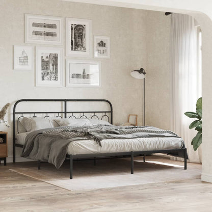 vidaXL Metal Bed Frame with Headboard Black 76"x79.9" King-1