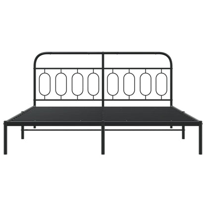 vidaXL Metal Bed Frame with Headboard Black 76"x79.9" King-3