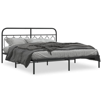 vidaXL Metal Bed Frame with Headboard Black 76"x79.9" King-0