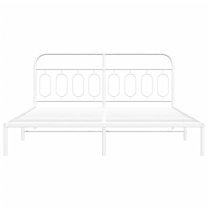 vidaXL Metal Bed Frame with Headboard White 76"x79.9" King-3