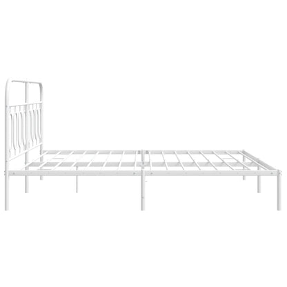 vidaXL Metal Bed Frame with Headboard White 76"x79.9" King-4