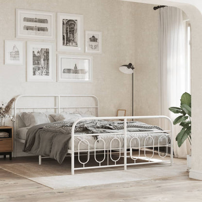 vidaXL Metal Bed Frame with Headboard and Footboard White 59.1"x78.7"-2