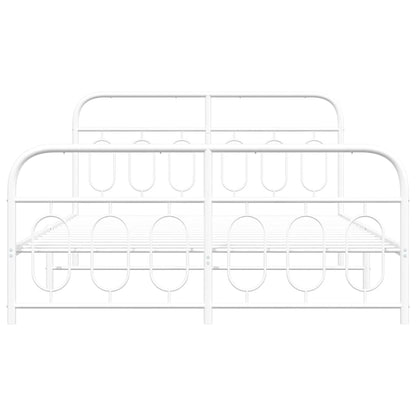 vidaXL Metal Bed Frame with Headboard and Footboard White 59.1"x78.7"-3