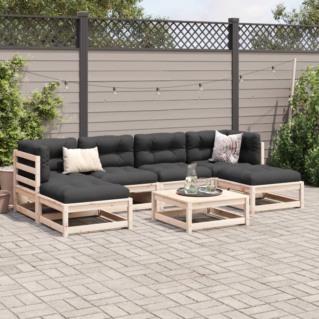 vidaXL 7 Piece Patio Sofa Set with Cushions Solid Wood Pine-1