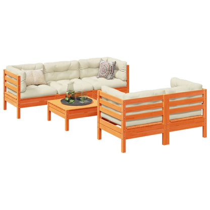 vidaXL 6 Piece Patio Sofa Set with Cushions Wax Brown Solid Wood Pine-0