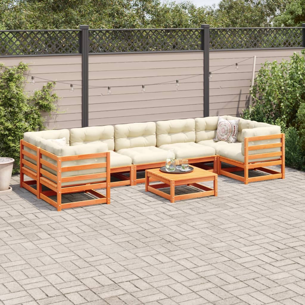 vidaXL 8 Piece Patio Sofa Set with Cushions Wax Brown Solid Wood Pine-1