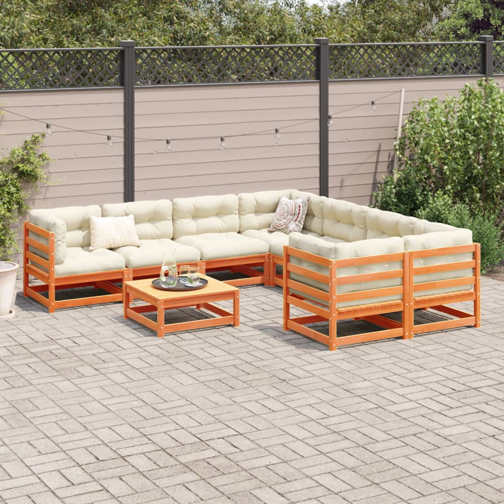 vidaXL 9 Piece Patio Sofa Set Wax Brown Solid Wood Pine-1