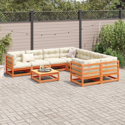 vidaXL 9 Piece Patio Sofa Set Wax Brown Solid Wood Pine-2