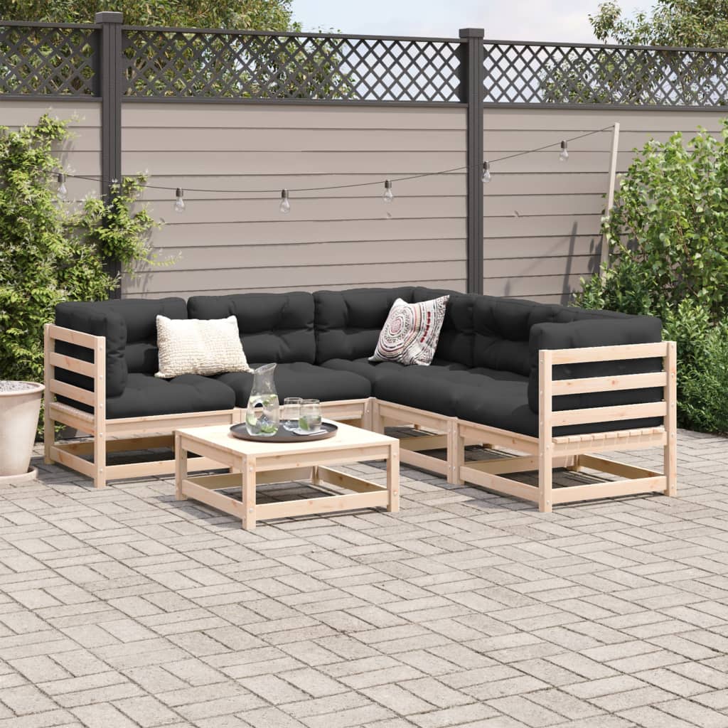 vidaXL 6 Piece Patio Sofa Set with Cushions Solid Wood Pine-2