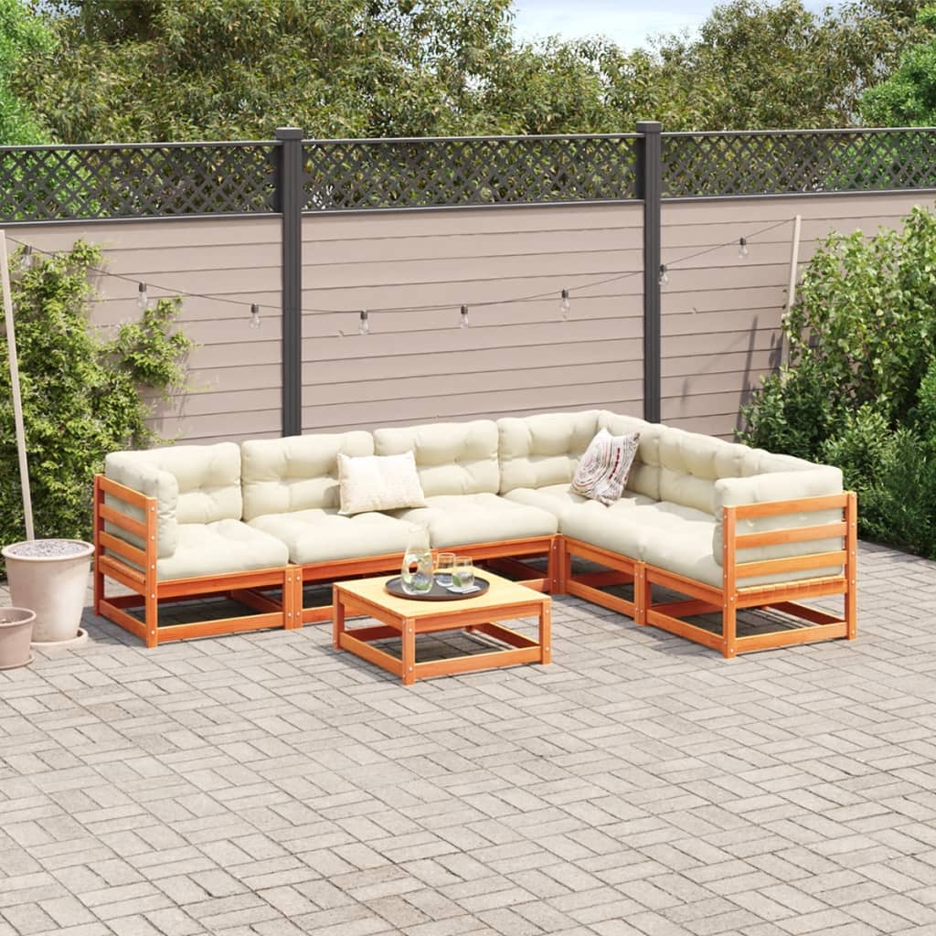 vidaXL 7 Piece Patio Sofa Set Wax Brown Solid Wood Pine-1