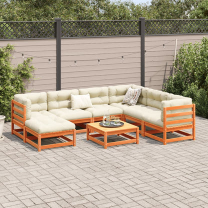 vidaXL 8 Piece Patio Sofa Set with Cushions Wax Brown Solid Wood Pine-1