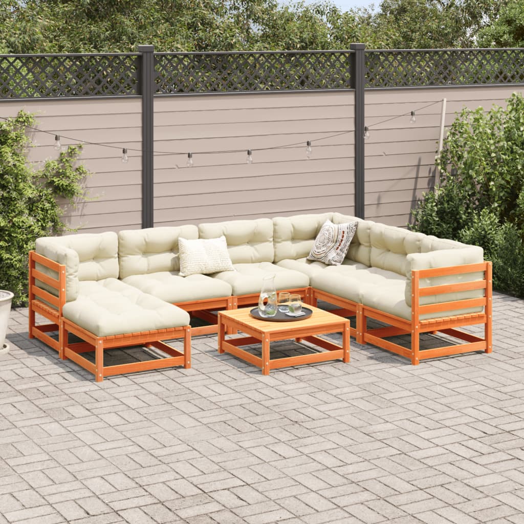 vidaXL 8 Piece Patio Sofa Set with Cushions Wax Brown Solid Wood Pine-2