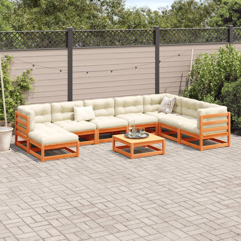vidaXL 9 Piece Patio Sofa Set with Cushions Wax Brown Solid Wood Pine-2