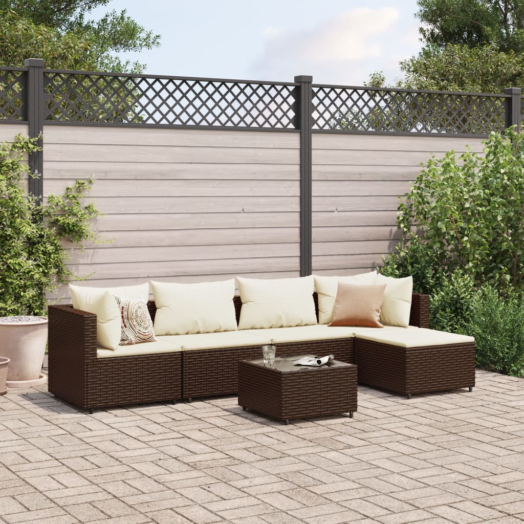 vidaXL Patio Lounge Set with Cushions Sectional Sofa Garden Backyard Poly Rattan-8
