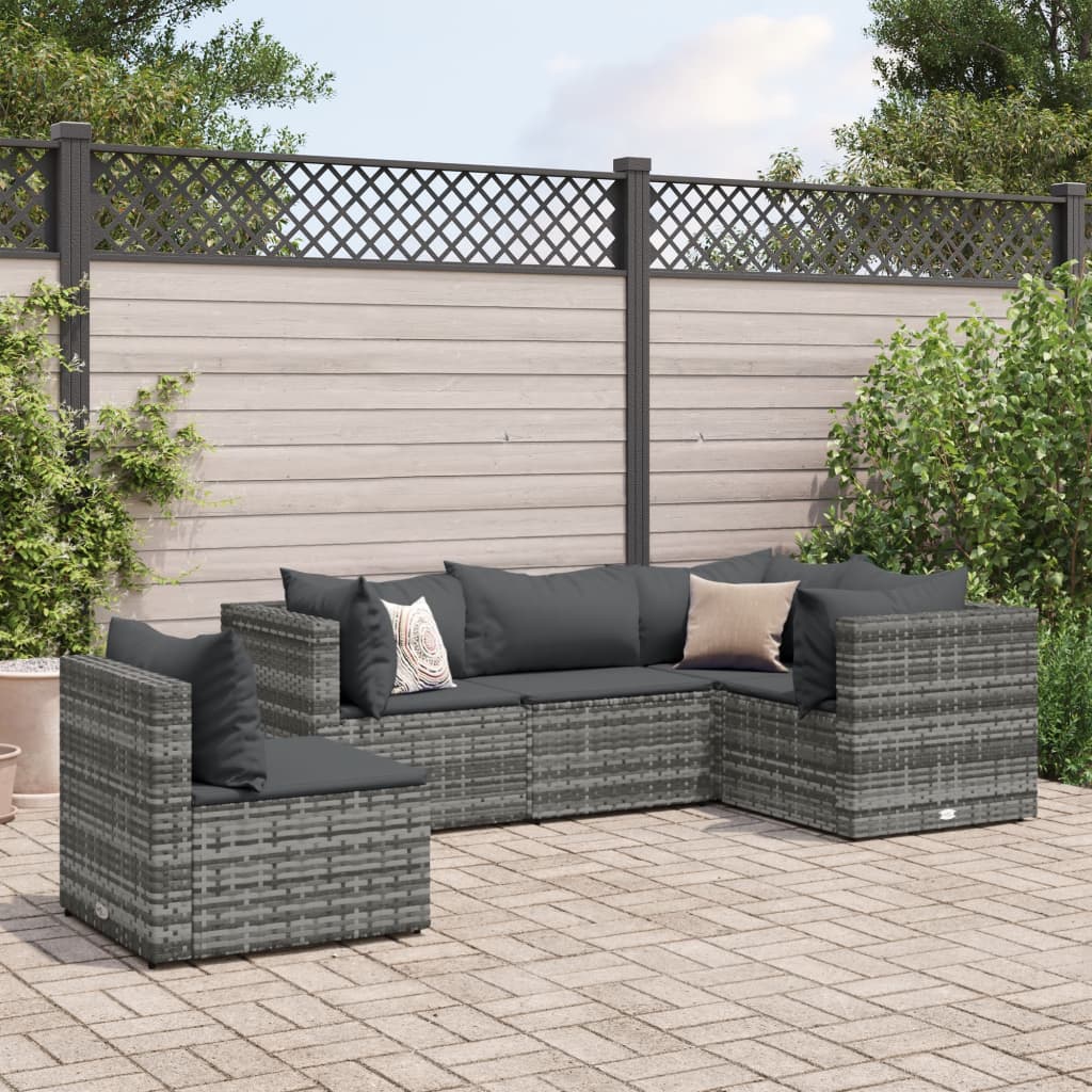 vidaXL 7 Piece Patio Lounge Set with Cushions Black Poly Rattan-14
