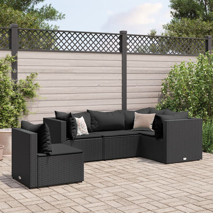 vidaXL 7 Piece Patio Lounge Set with Cushions Black Poly Rattan-6