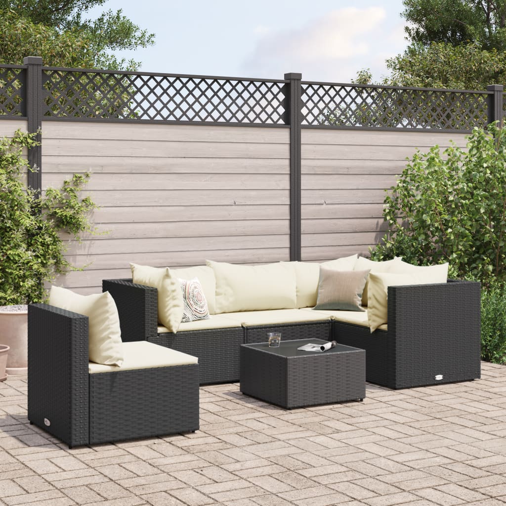 vidaXL 7 Piece Patio Lounge Set with Cushions Black Poly Rattan-11