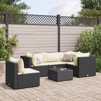 vidaXL 7 Piece Patio Lounge Set with Cushions Black Poly Rattan-11