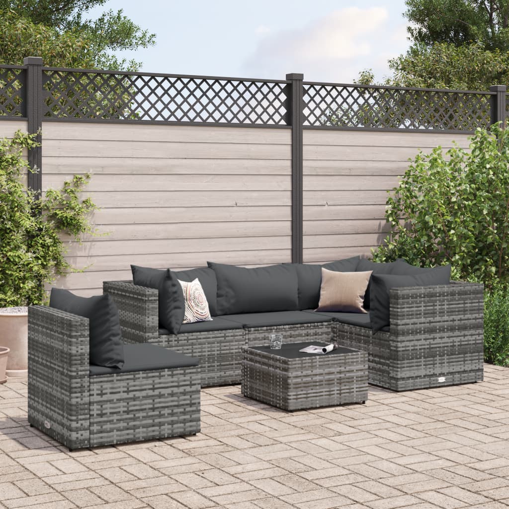 vidaXL 7 Piece Patio Lounge Set with Cushions Black Poly Rattan-15