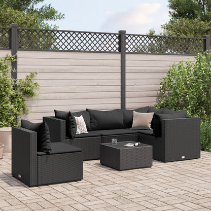vidaXL 7 Piece Patio Lounge Set with Cushions Black Poly Rattan-7