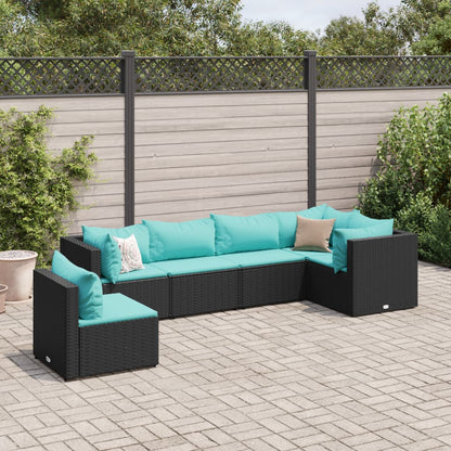 vidaXL 7 Piece Patio Lounge Set with Cushions Black Poly Rattan-9