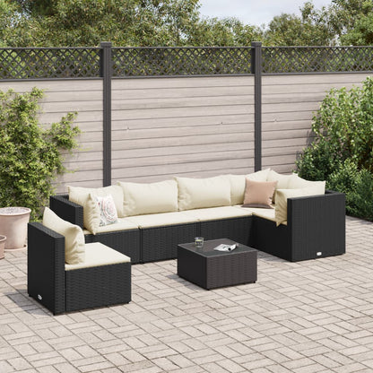 vidaXL 7 Piece Patio Lounge Set with Cushions Black Poly Rattan-10
