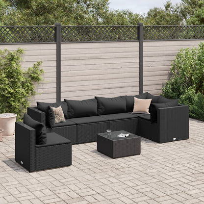 vidaXL 7 Piece Patio Lounge Set with Cushions Black Poly Rattan-5