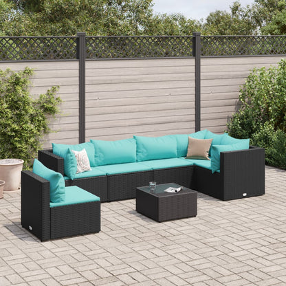 vidaXL 7 Piece Patio Lounge Set with Cushions Black Poly Rattan-8