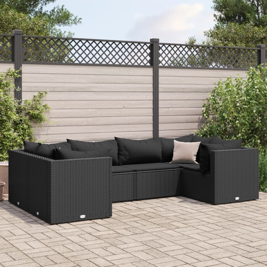 vidaXL 11 Piece Patio Lounge Set with Cushions Black Poly Rattan-6