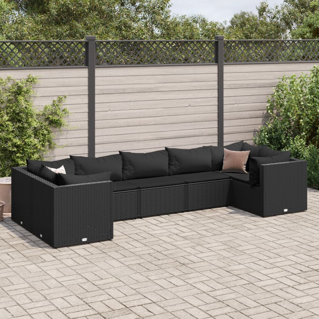 vidaXL 11 Piece Patio Lounge Set with Cushions Black Poly Rattan-5