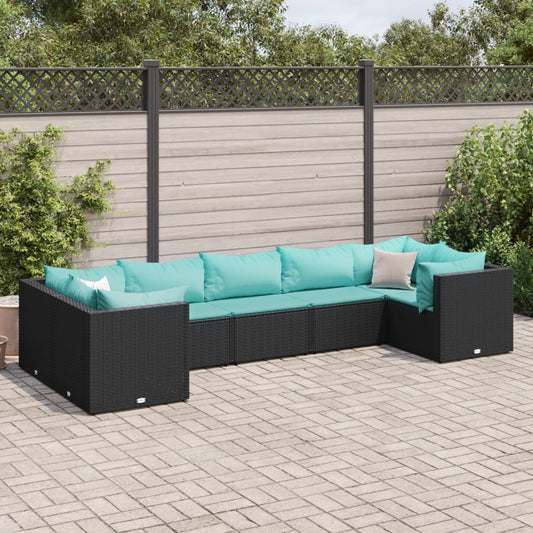 vidaXL 11 Piece Patio Lounge Set with Cushions Black Poly Rattan-10