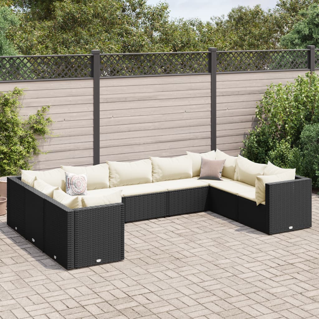 vidaXL 11 Piece Patio Lounge Set with Cushions Black Poly Rattan-11