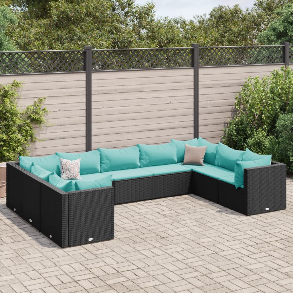 vidaXL 11 Piece Patio Lounge Set with Cushions Black Poly Rattan-8