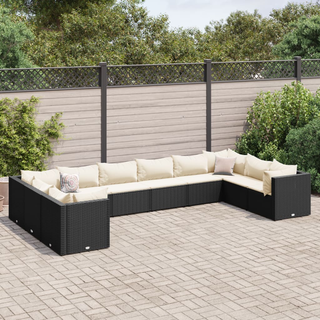vidaXL 11 Piece Patio Lounge Set with Cushions Black Poly Rattan-12