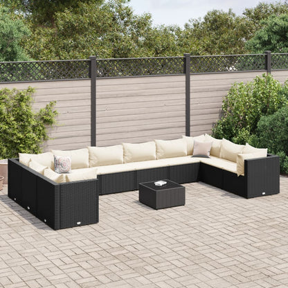 vidaXL 11 Piece Patio Lounge Set with Cushions Black Poly Rattan-13