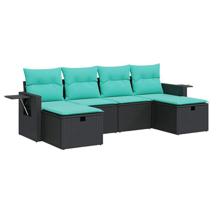 vidaXL 6 Piece Patio Sofa Set with Cushions Black Poly Rattan-1