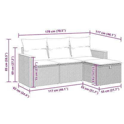 vidaXL 4 Piece Patio Sofa Set with Cushions Black Poly Rattan-2