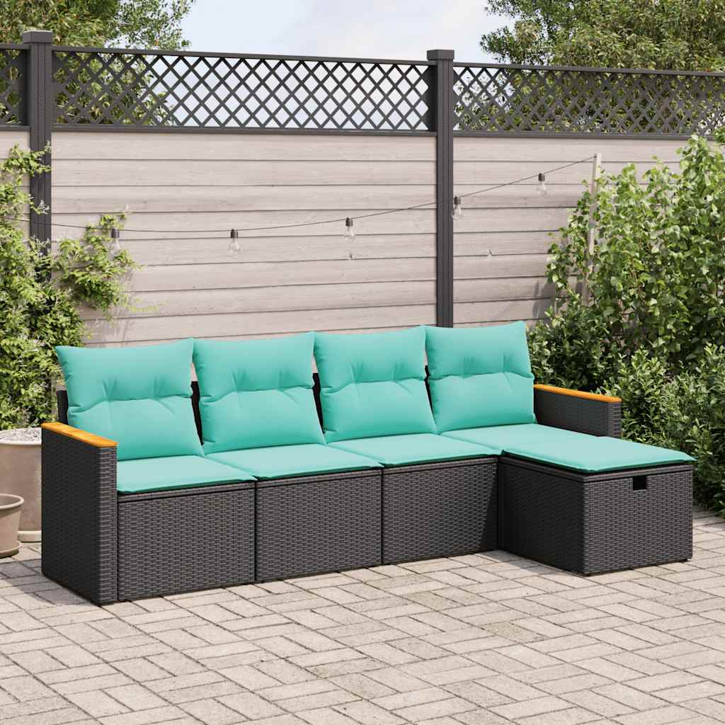 vidaXL 5 Piece Patio Sofa Set with Cushions Black Poly Rattan-0