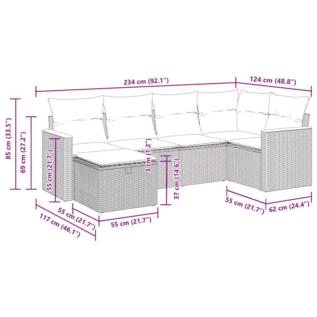 vidaXL 6 Piece Patio Sofa Set with Cushions Black Poly Rattan-2