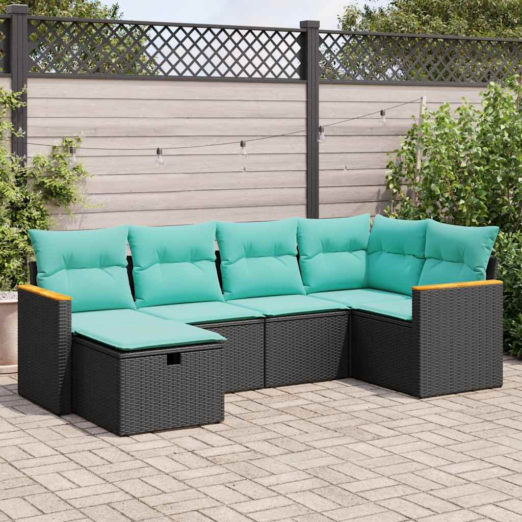 vidaXL 6 Piece Patio Sofa Set with Cushions Black Poly Rattan-0