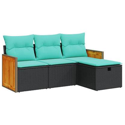 vidaXL 4 Piece Patio Sofa Set with Cushions Black Poly Rattan-1