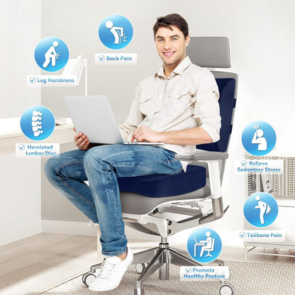 Seat Cushion,Office Chair Cushion,Car Seat Cushion,Lumbar Support Pillow for Office Chair,Back Support Memory Foam Pillow Coccyx Cushion for Tailbone Pain,Sciatica & Back Pain Relief -Blue-4