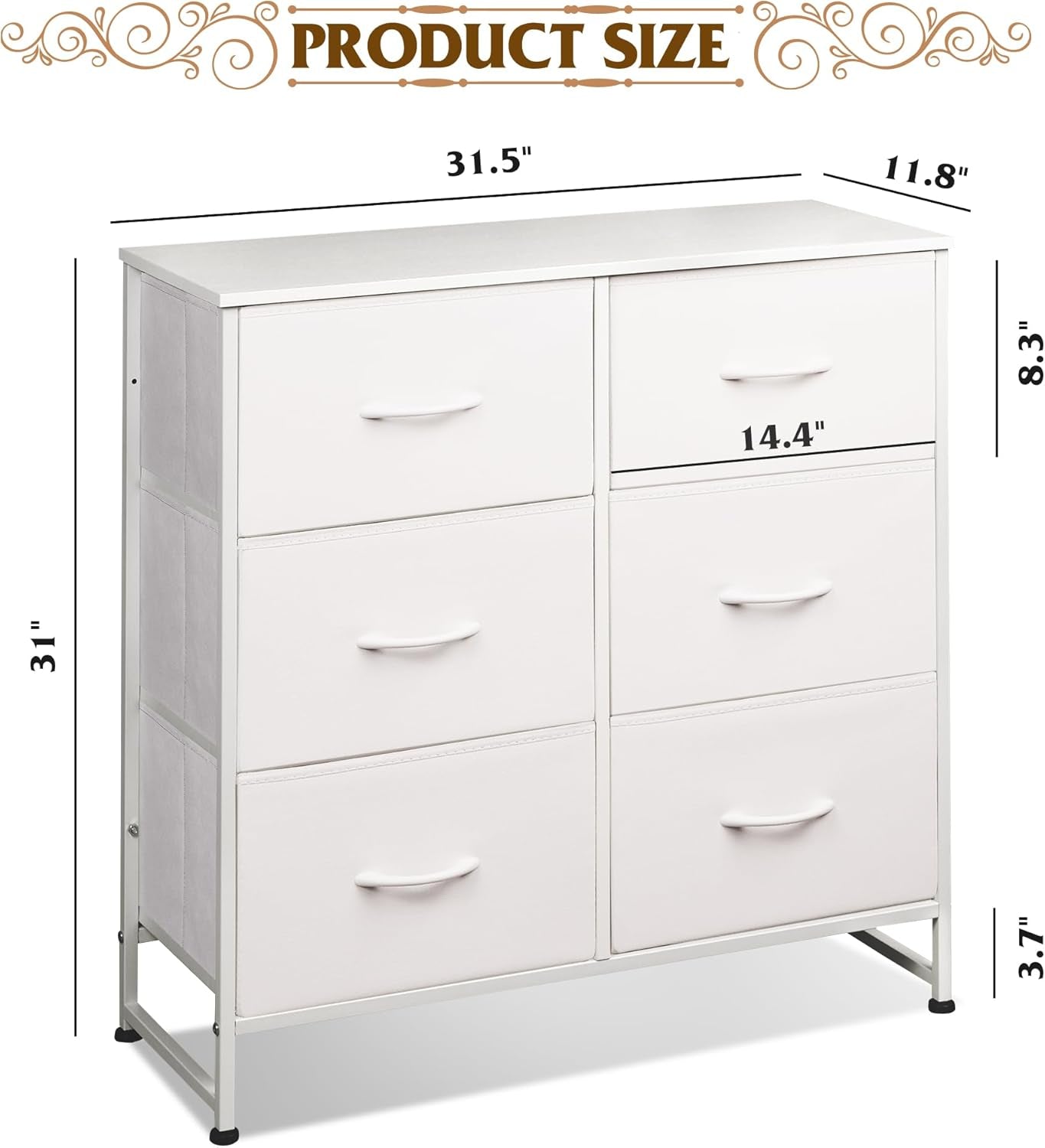 White Dresser for Bedroom, 6 Drawer Double Dresser, Fabric Storage Tower with Fabric Bins, Chest of Drawers for Closet, Living Room, Hallway-2