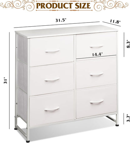 White Dresser for Bedroom, 6 Drawer Double Dresser, Fabric Storage Tower with Fabric Bins, Chest of Drawers for Closet, Living Room, Hallway-2