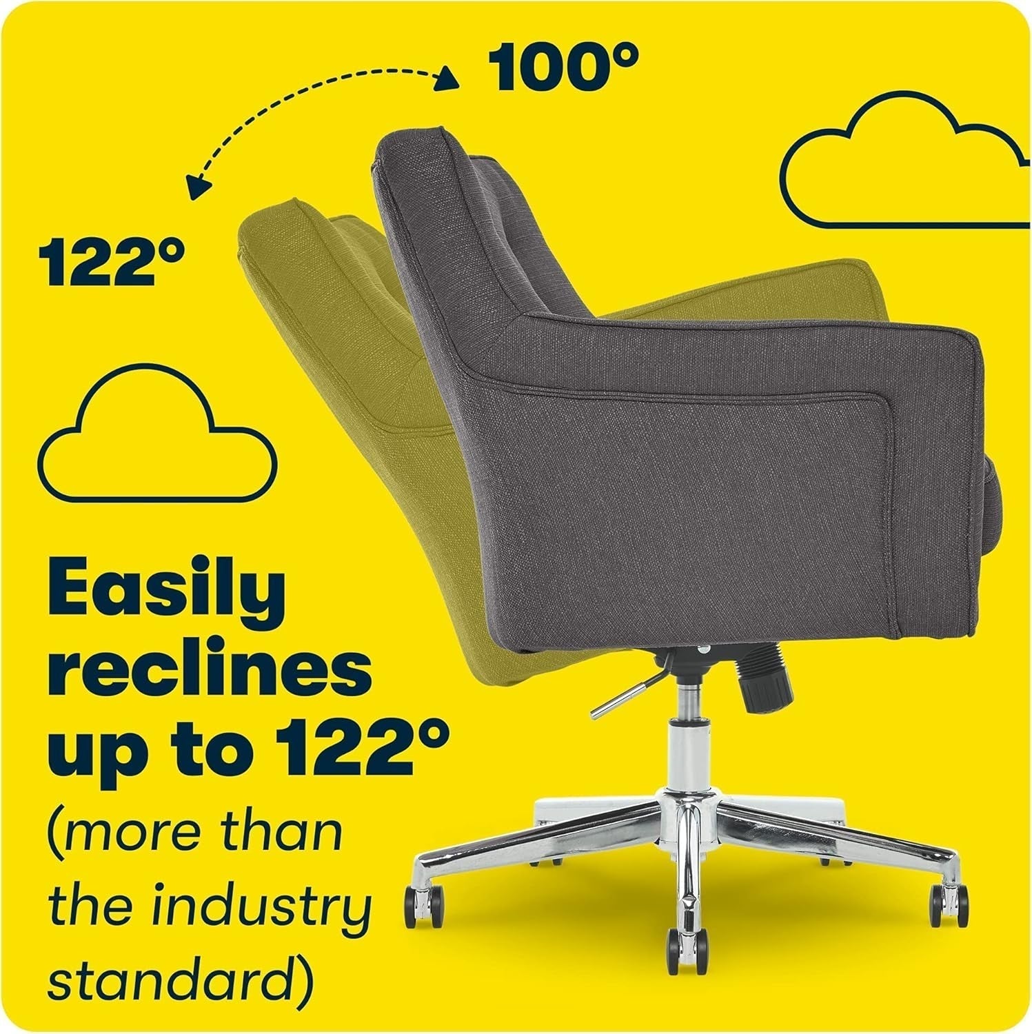 Ashland Home Office Desk Chair with Button Tufted Mid-Back, Memory Foam Cushion and Padded Arms, Mid Century Modern Vanity Armchair with Wheels for Bedroom, Chrome Metal Base, Dark Gray-4