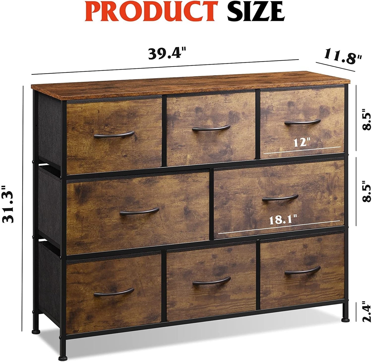 Rustic Brown Dresser with 8 Large Deep Drawers-2
